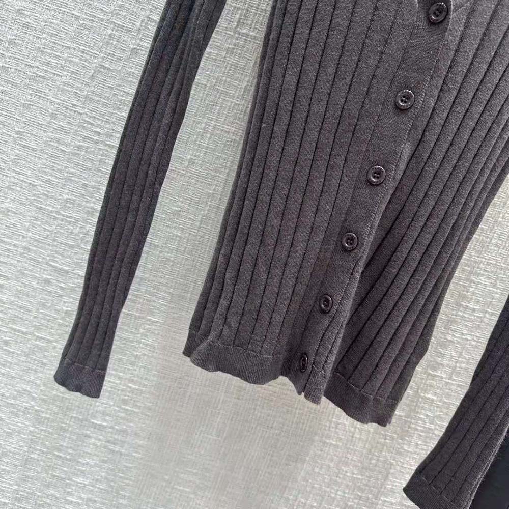 Prada Women Cashmere and Silk Cardigan with Collar-Gray - image 7