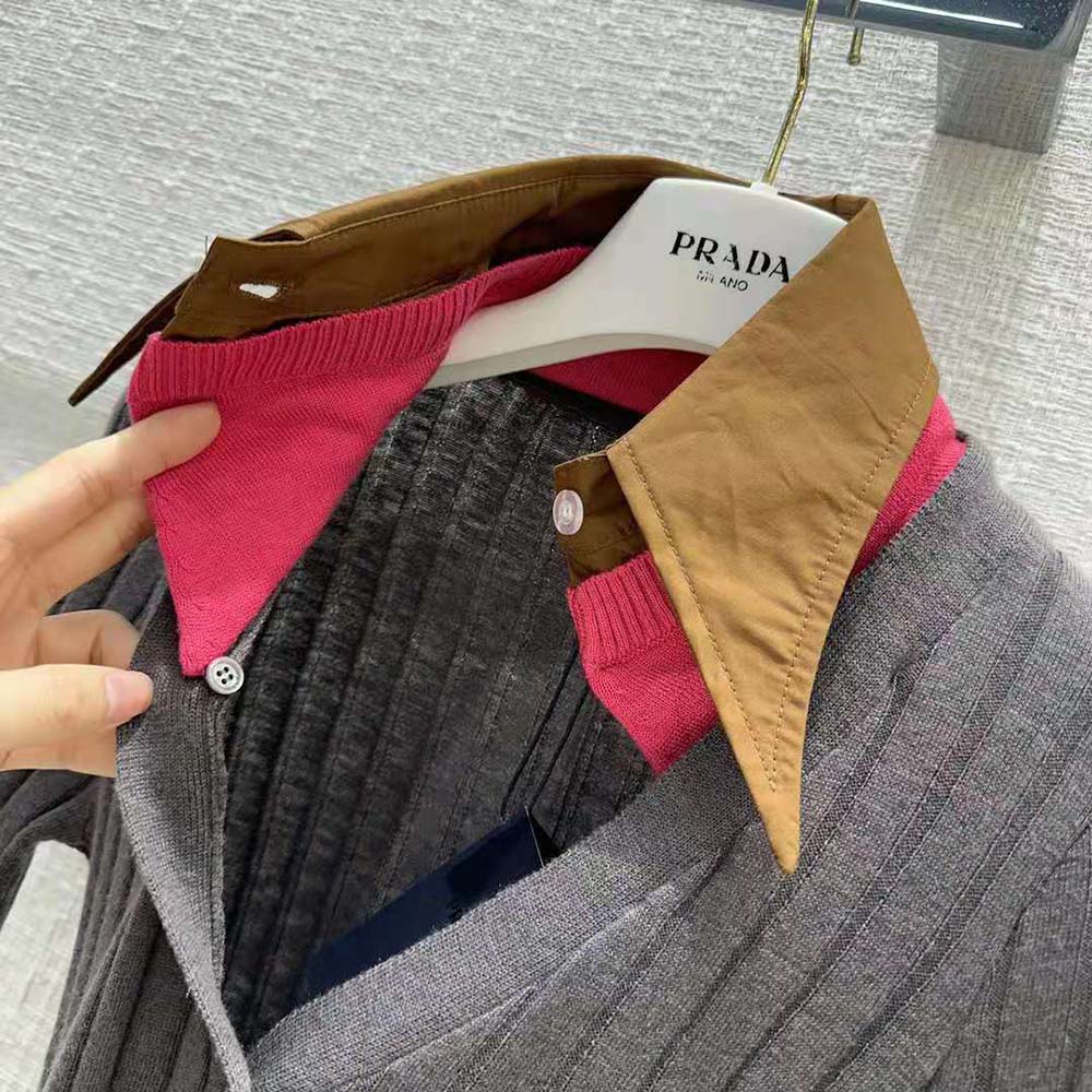 Prada Women Cashmere and Silk Cardigan with Collar-Gray - image 6