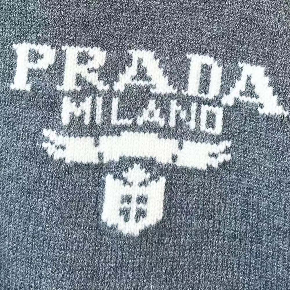 Prada Women Cashmere and Silk Sweater With Intarsia Logo-Silver - image 8