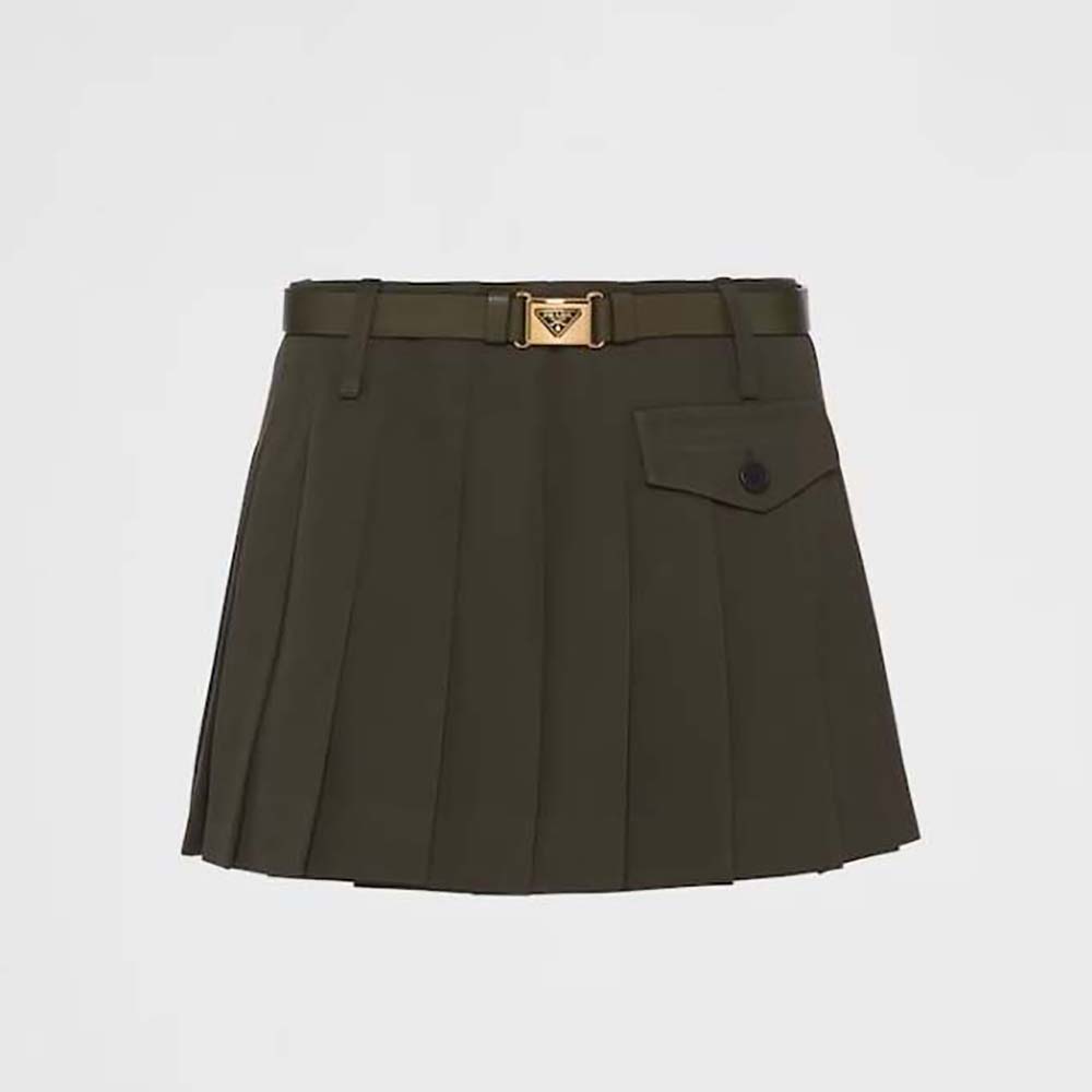 Front view of Prada Women Gabardine Miniskirt-Green on mannequin