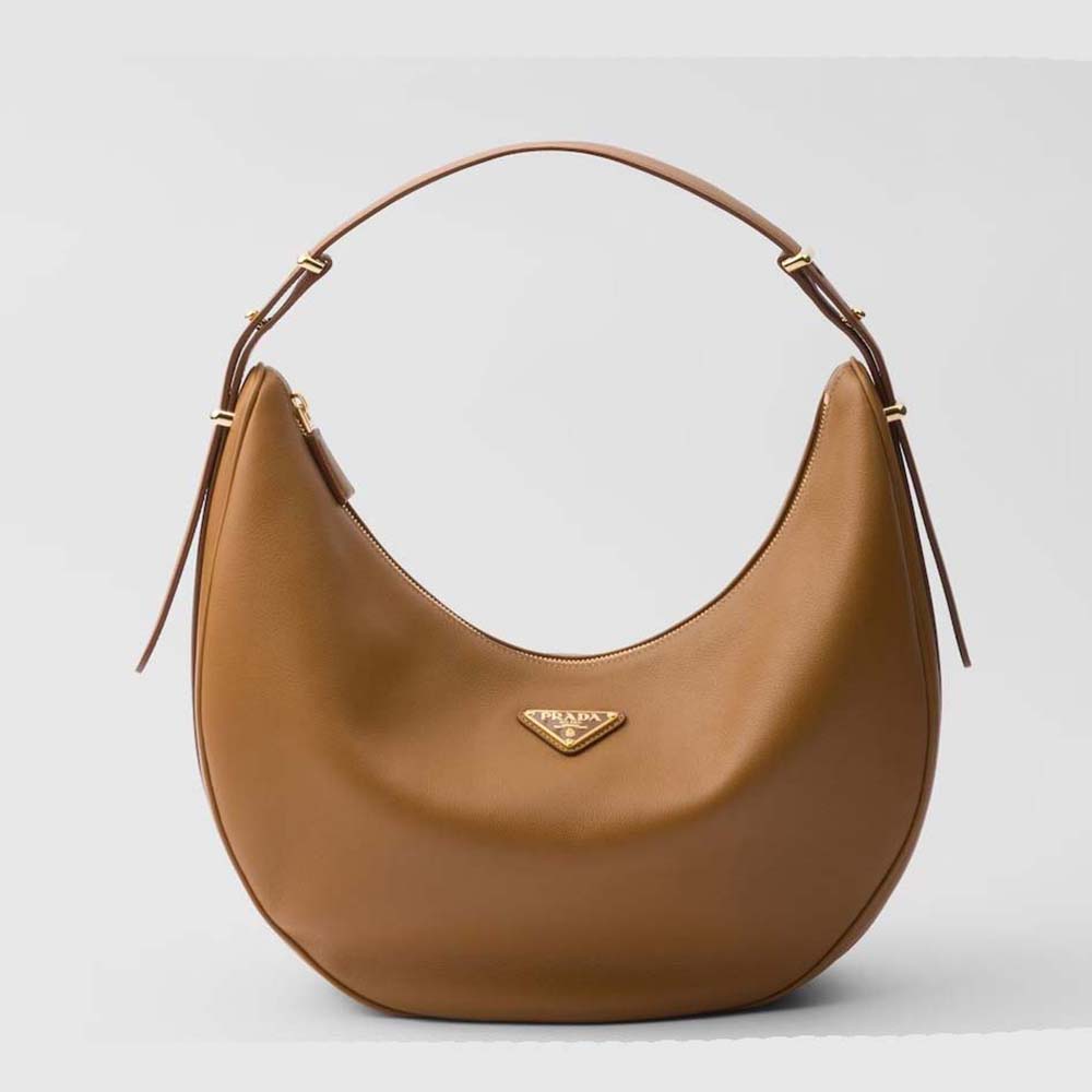 Front view of Prada Women Large Leather Shoulder Bag-Brown showing rich leather texture