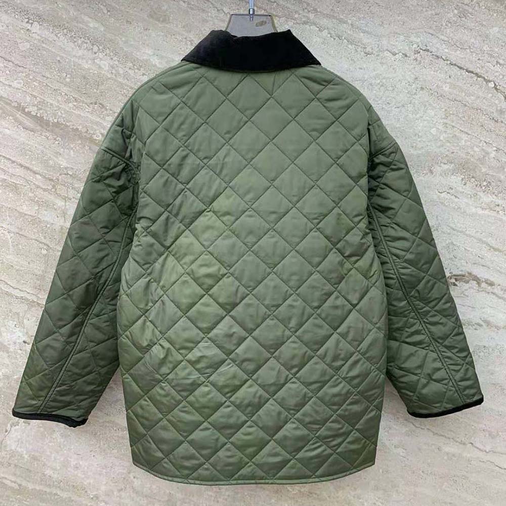 Side profile showing fitted silhouette of Prada Women Light Re-Nylon Jacket Dark Green