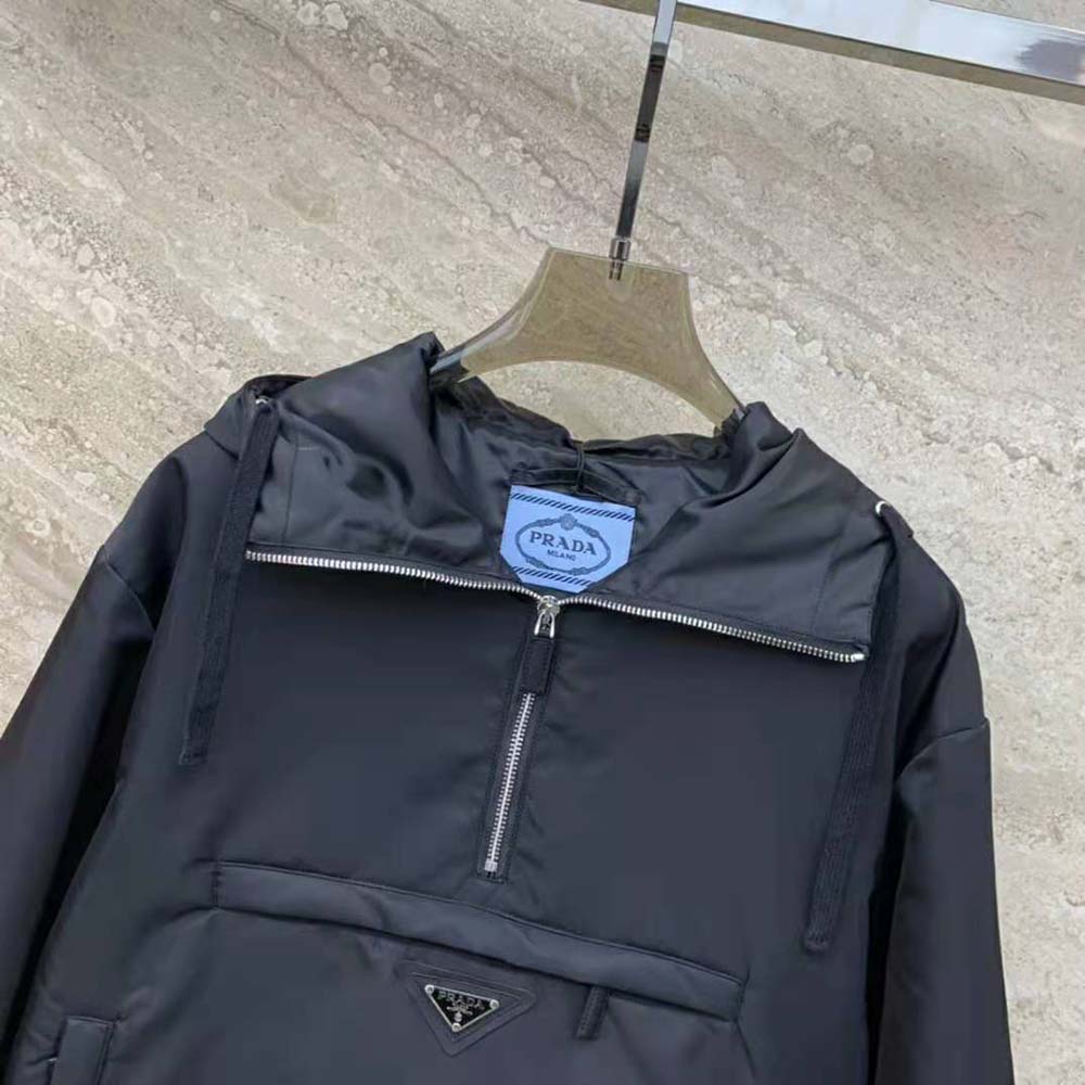 Prada Women Re-Nylon Blouson Jacket with Enameled Metal Triangle Logo-Black - image 4