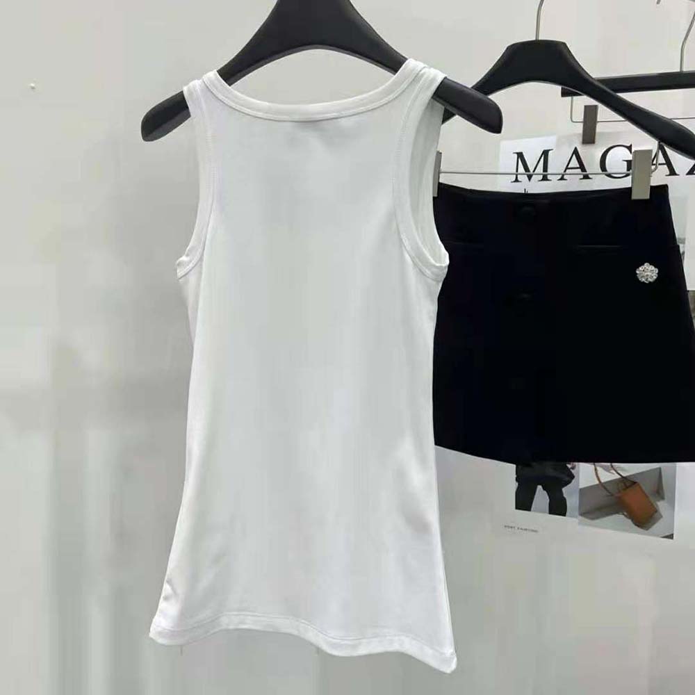 Side angle showing fitted silhouette of Prada Women Ribbed Knit Jersey Top