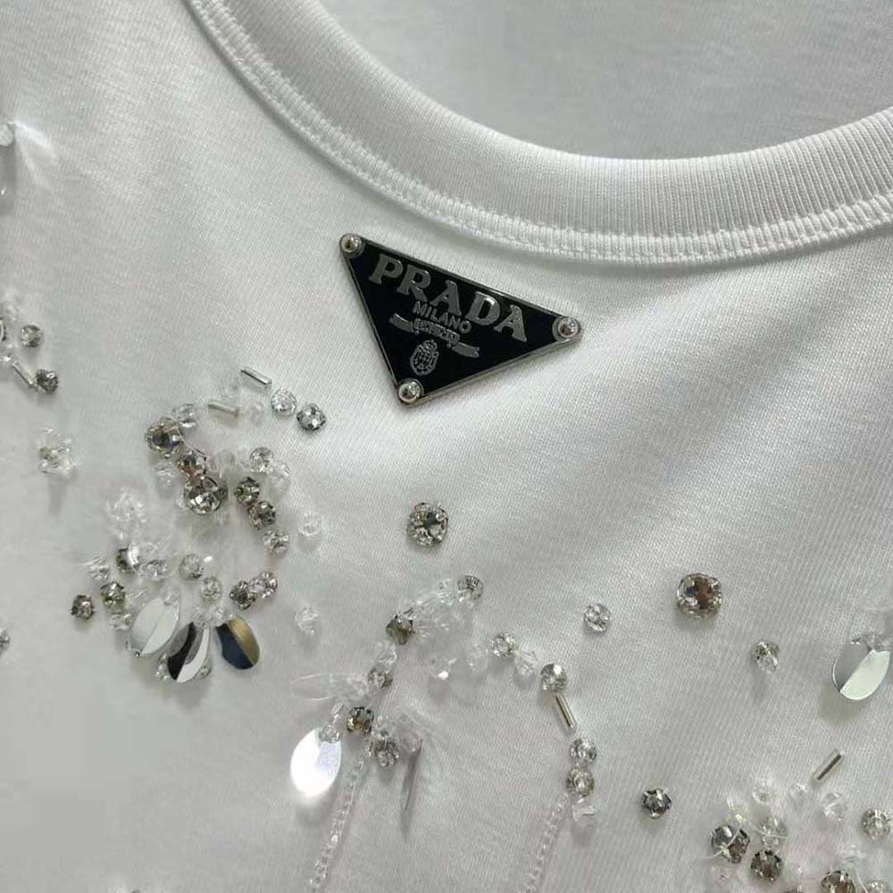 Prada Women Ribbed Knit Jersey Top with Embroidery - image 5