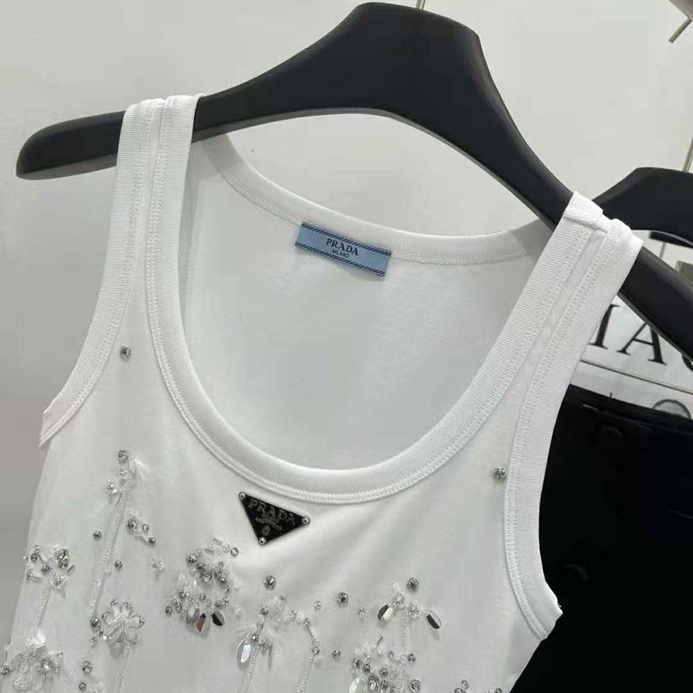Prada Women Ribbed Knit Jersey Top with Embroidery - image 4