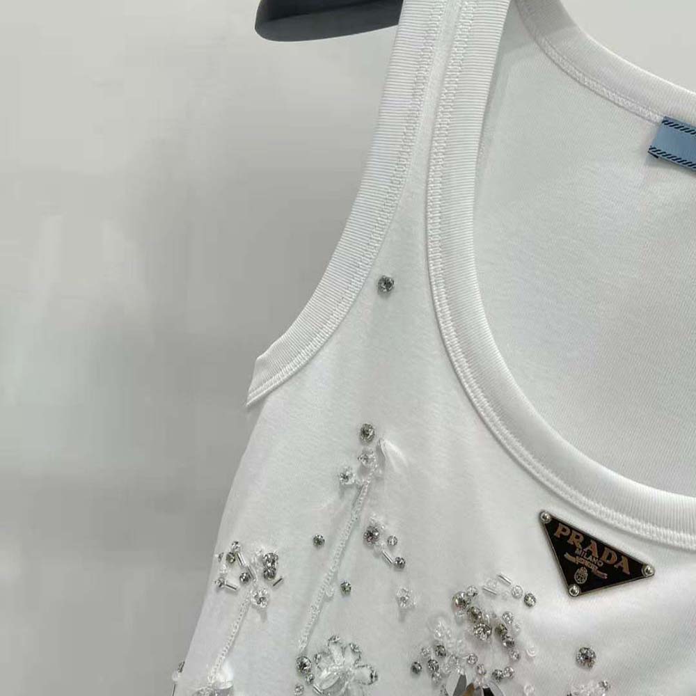 Prada Women Ribbed Knit Jersey Top with Embroidery - image 7