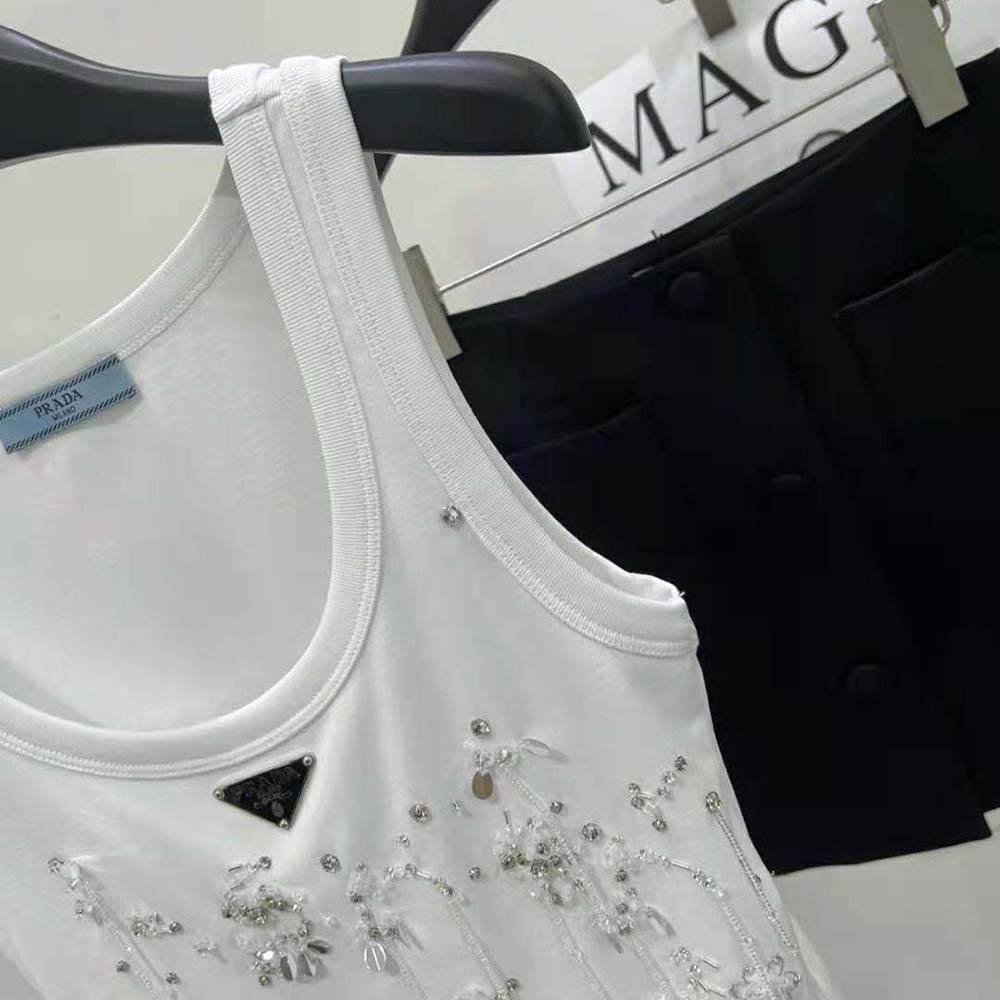 Prada Women Ribbed Knit Jersey Top with Embroidery - image 6