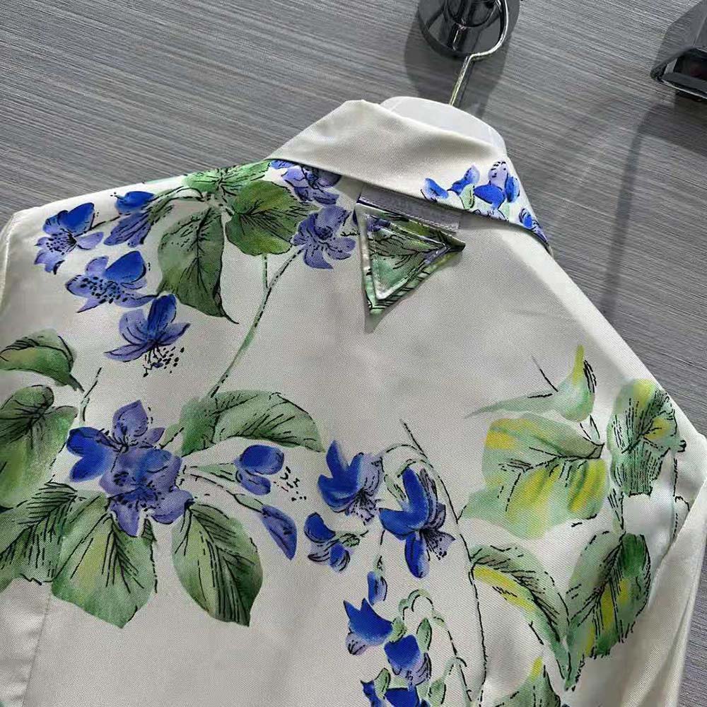 Prada Women Twill Shirt with Triangle Logo-F0K74 - image 7