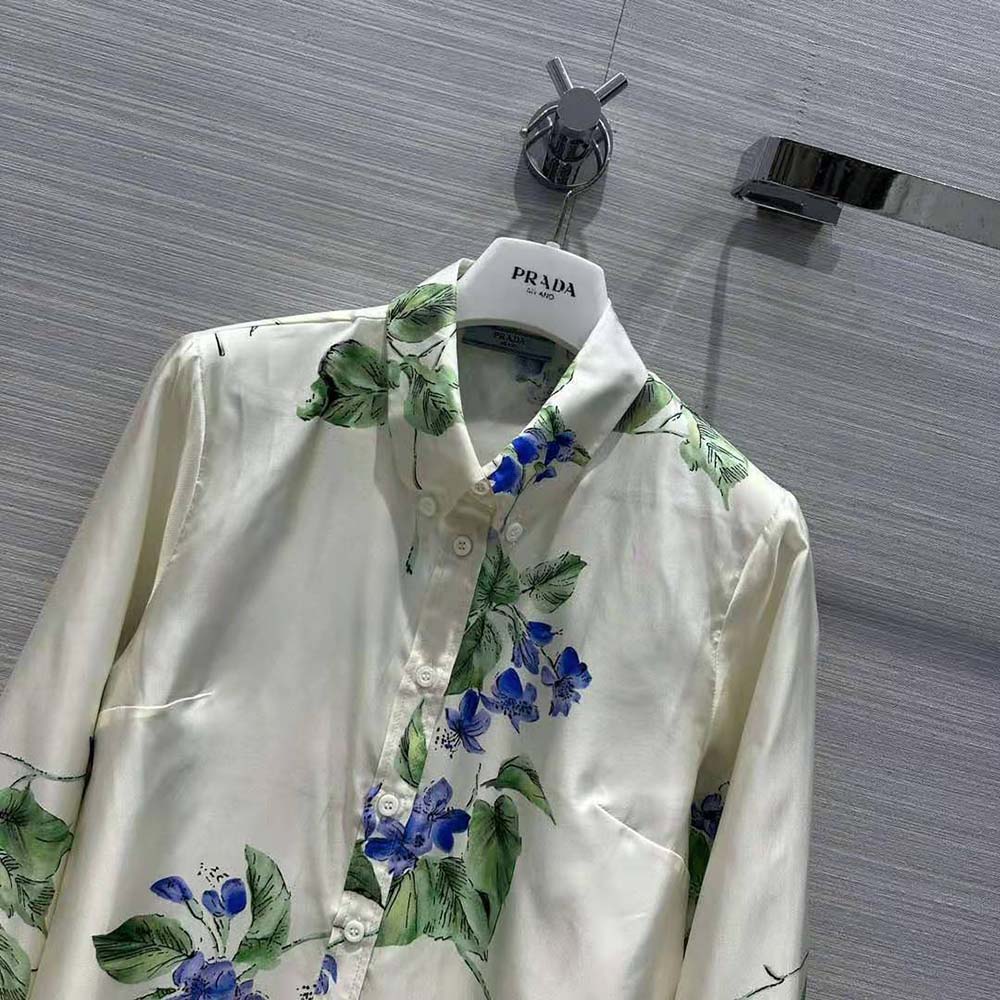 Prada Women Twill Shirt with Triangle Logo-F0K74 - image 4