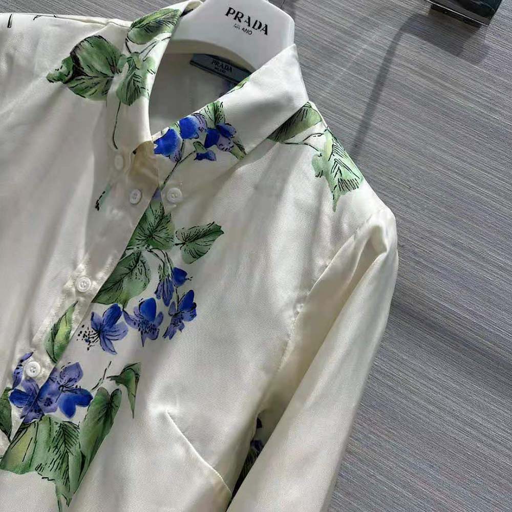 Prada Women Twill Shirt with Triangle Logo-F0K74 - image 5