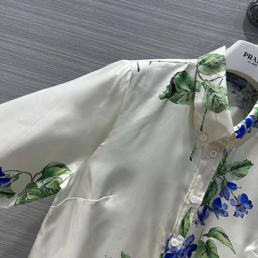 Prada Women Twill Shirt with Triangle Logo-F0K74 - image 6