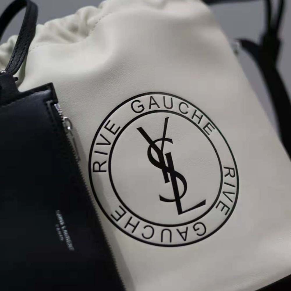 Saint Laurent YSL Men Rive Gauche Laced Bucket Bag in Smooth Leather-Beige - image 10