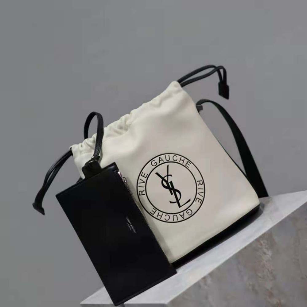 Side angle showing smooth leather texture and laced drawstring closure