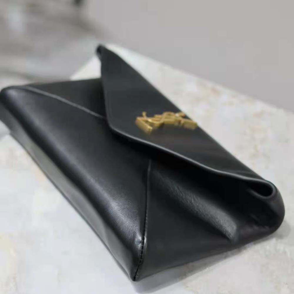 Side angle showing slim profile of Saint Laurent YSL Cassandre Small Envelope Pouch