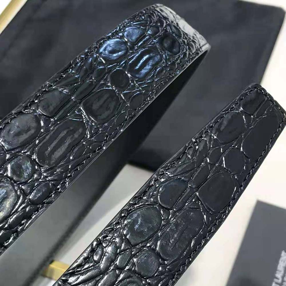 Saint Laurent YSL Women La 66 Buckle Belt in Crocodile-embossed Leather-Black - image 9
