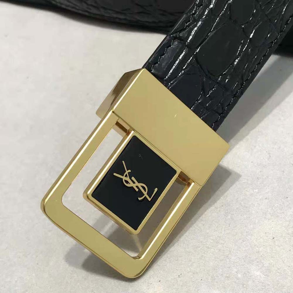 Saint Laurent YSL Women La 66 Buckle Belt in Crocodile-embossed Leather-Black - image 7