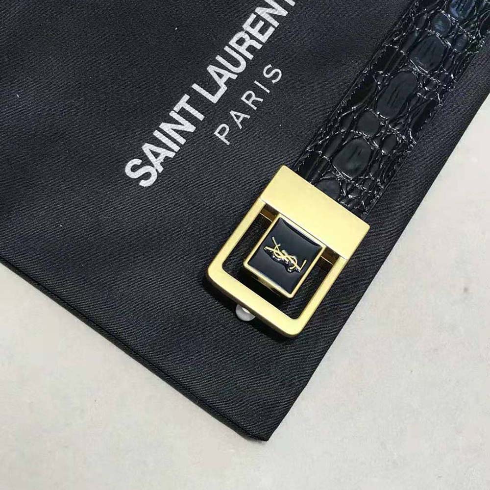 Saint Laurent YSL Women La 66 Buckle Belt in Crocodile-embossed Leather-Black - image 6