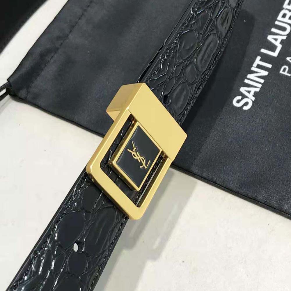 Saint Laurent YSL Women La 66 Buckle Belt in Crocodile-embossed Leather-Black - image 5