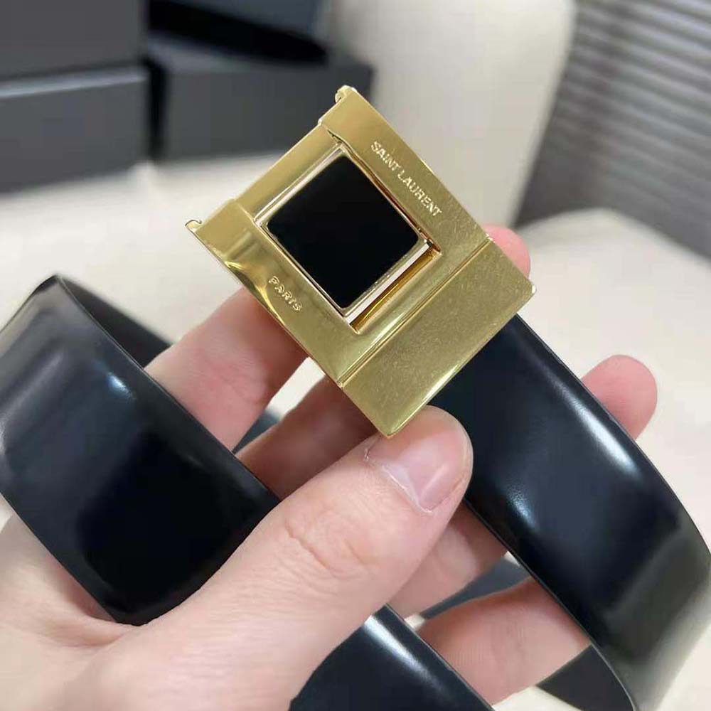 Saint Laurent YSL Women La 76 Buckle Belt in Brushed Leather and Enamel - image 4