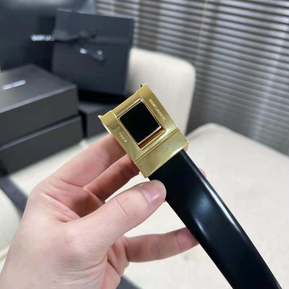 Saint Laurent YSL Women La 76 Buckle Belt in Brushed Leather and Enamel - image 5