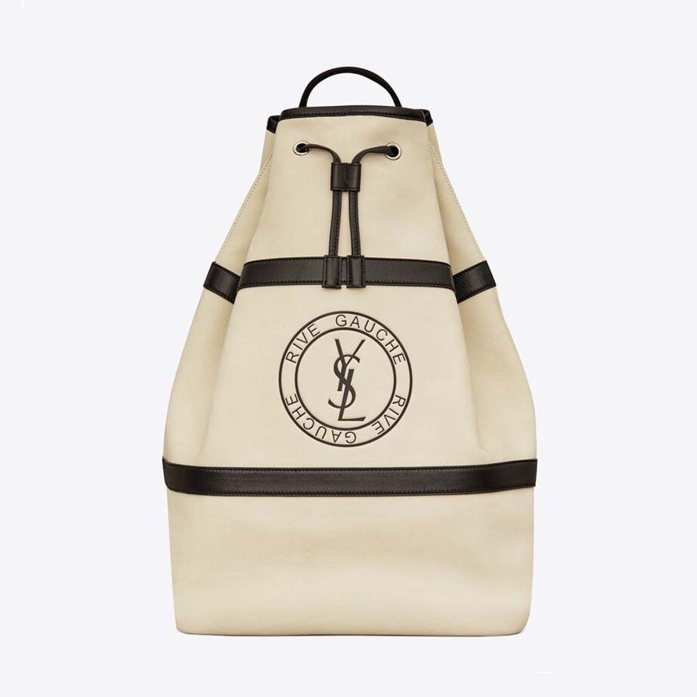 Front view of Saint Laurent YSL Men Rive Gauche Sling Bag in white leather