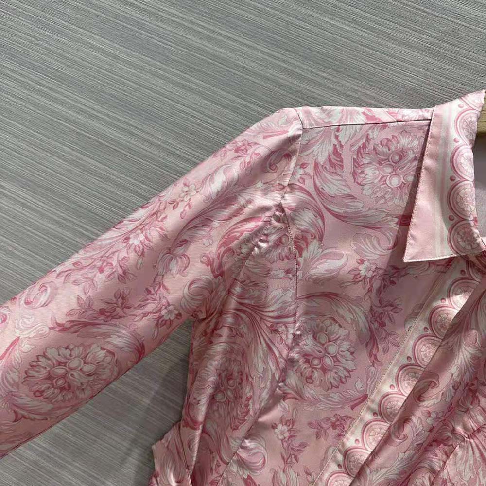 Versace Women Barocco Silk Midi Shirt Dress-Pink - image 6