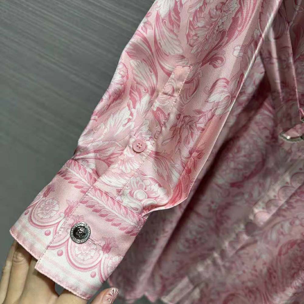 Versace Women Barocco Silk Midi Shirt Dress-Pink - image 9