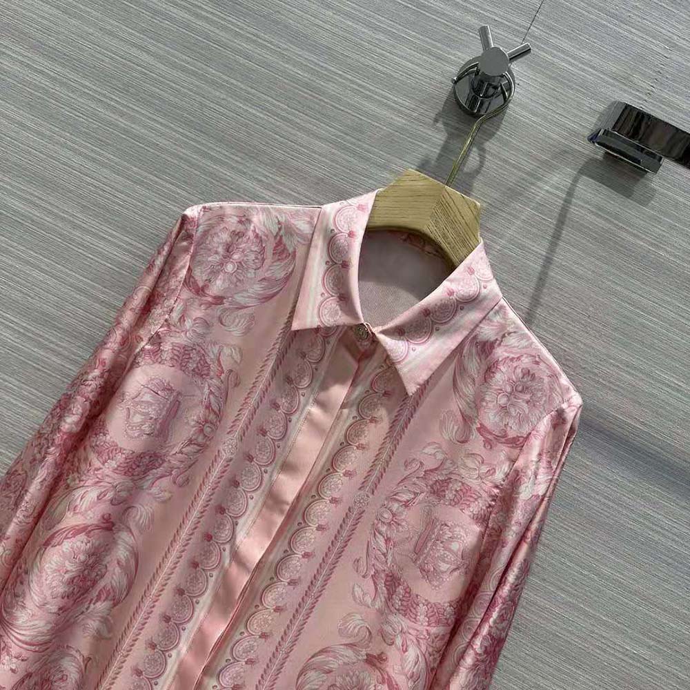 Versace Women Barocco Silk Shirt-Pink - image 4