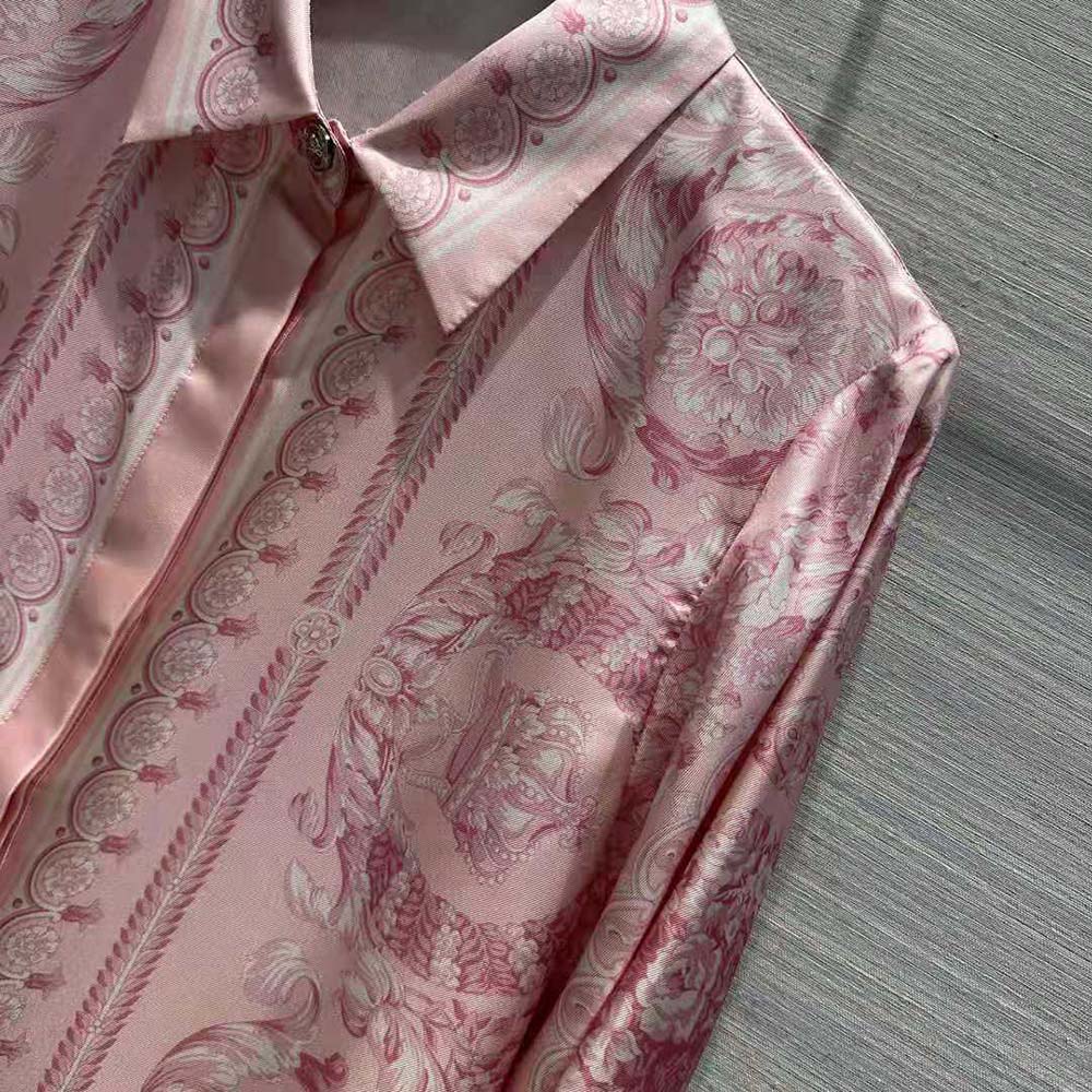 Versace Women Barocco Silk Shirt-Pink - image 6