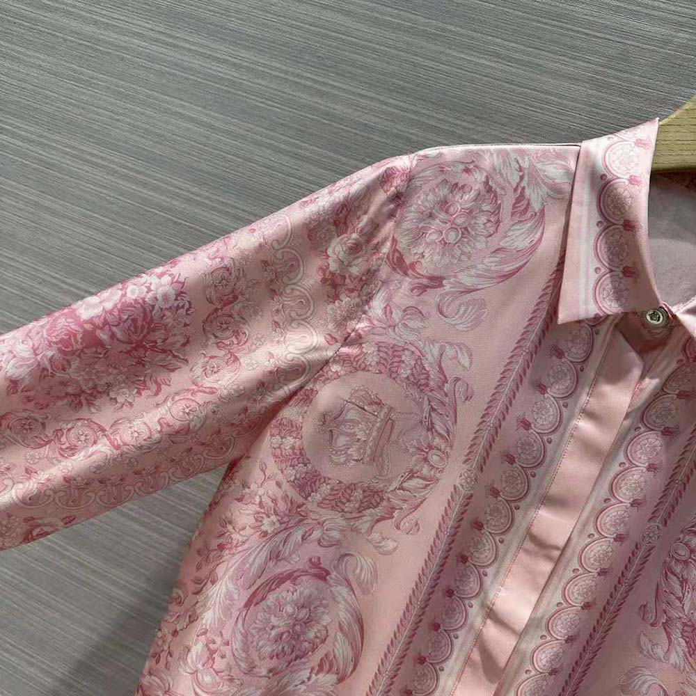 Versace Women Barocco Silk Shirt-Pink - image 5