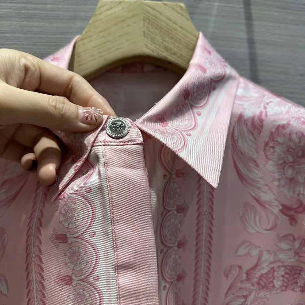 Versace Women Barocco Silk Shirt-Pink - image 7
