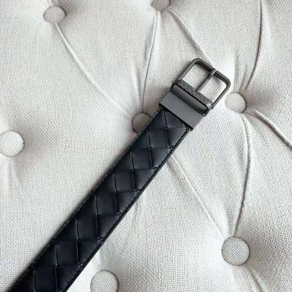Bottega Veneta Men Intrecciato Belt in a Blown-up Intreccio Weave-Black - image 5
