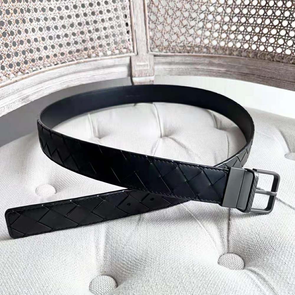 Bottega Veneta Men Intrecciato Belt in a Blown-up Intreccio Weave-Black - image 4