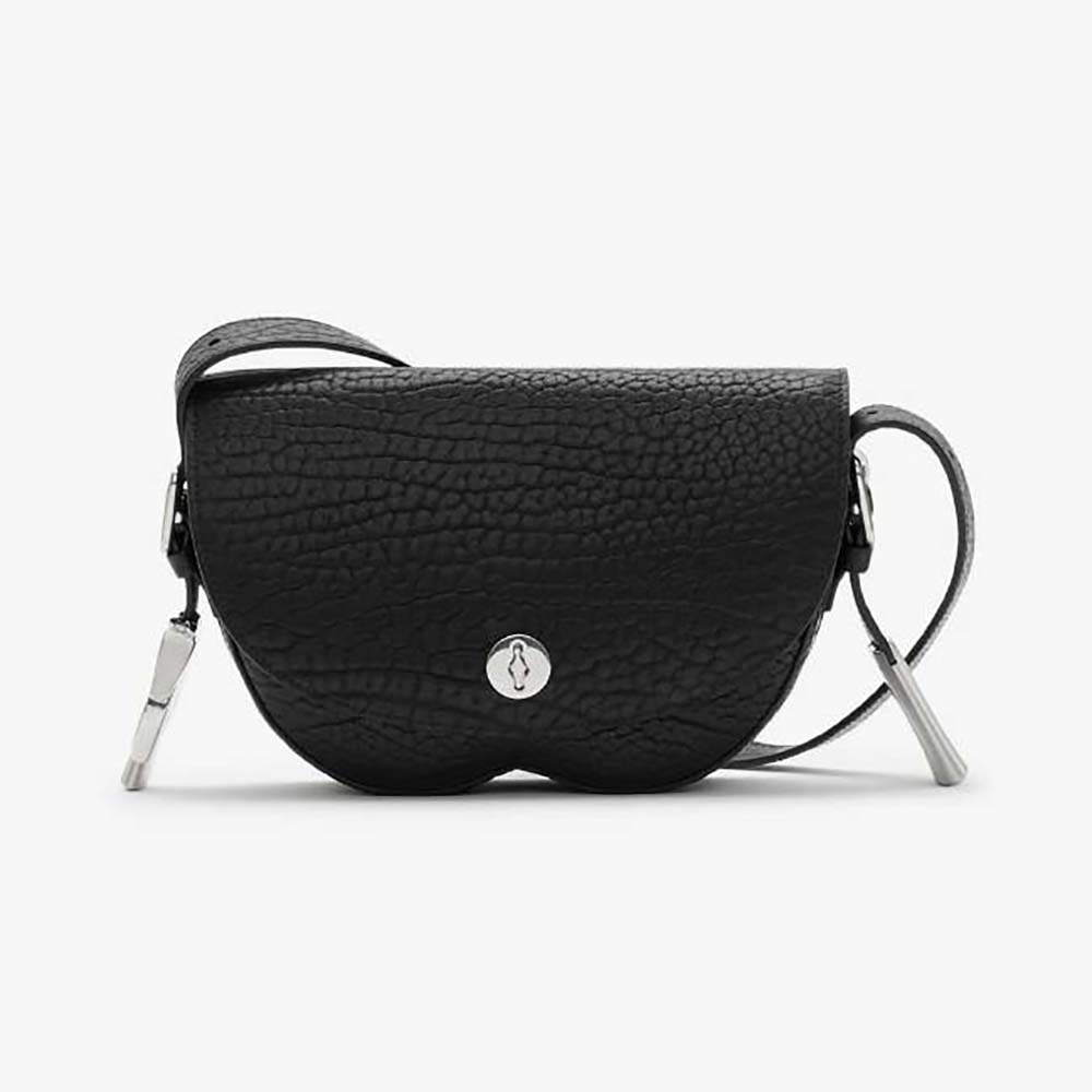 Front view of Burberry Women Chess Satchel-Black showing flap and hardware