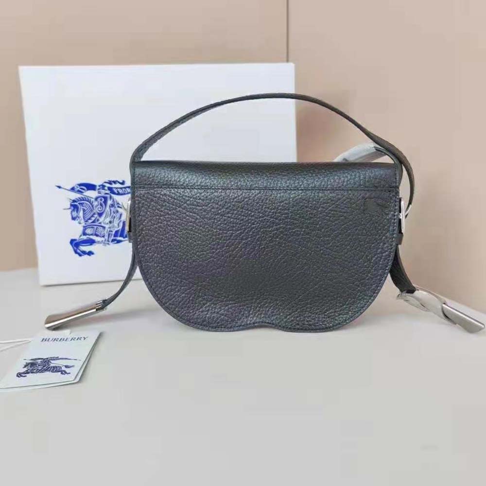 Side angle of Burberry Women Chess Satchel-Black highlighting structured silhouette