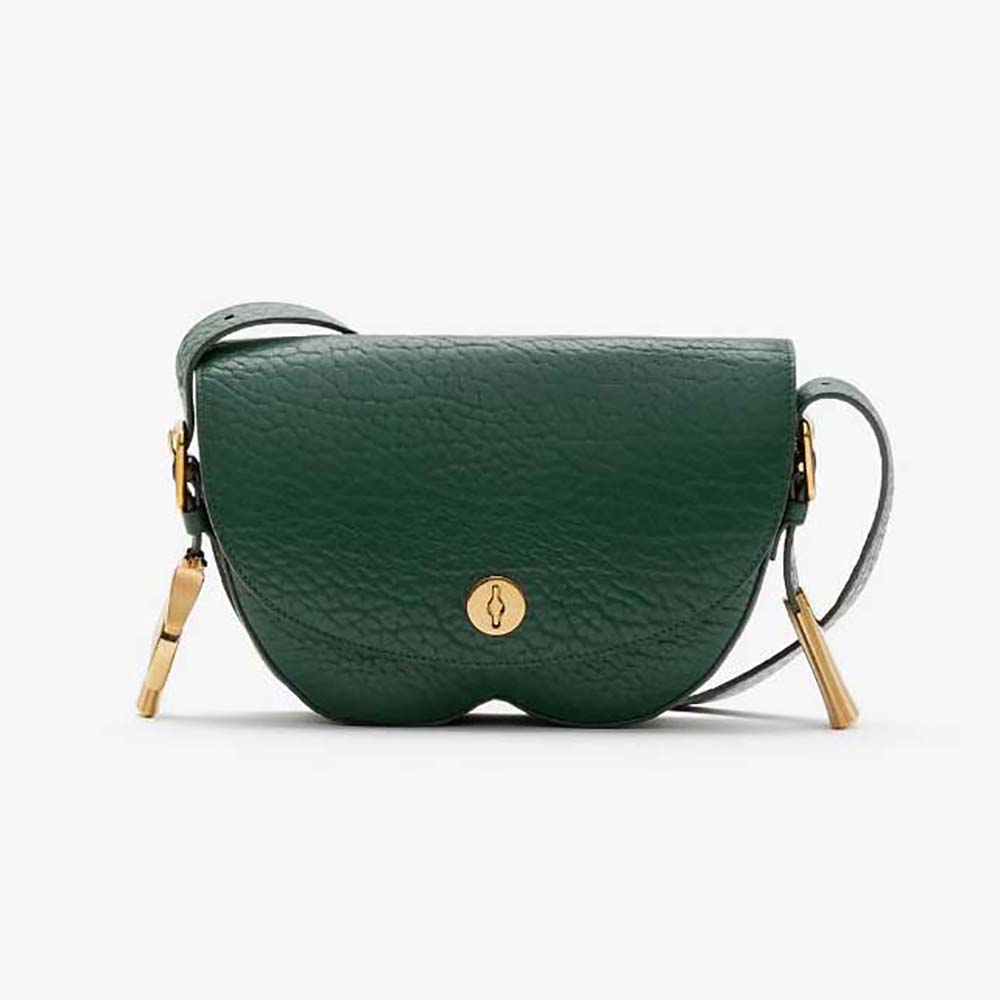 Front view of Burberry Women Chess Satchel-Dark Green showing flap and hardware