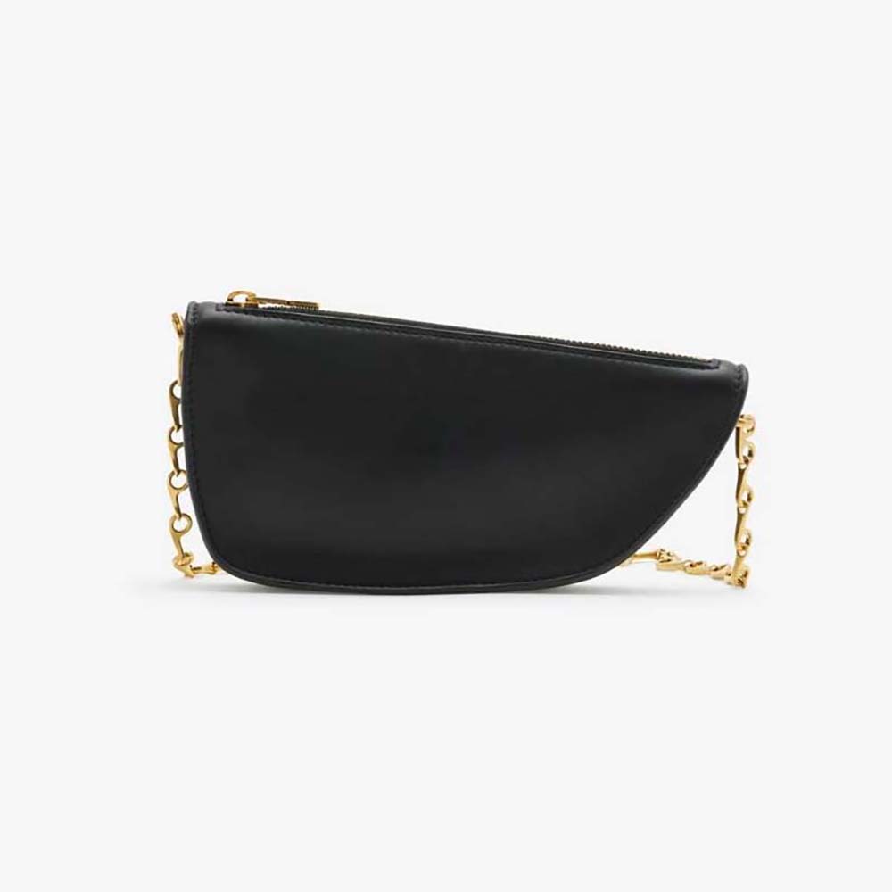 Front view of Burberry Women Micro Shield Sling Bag-Black with zip detail