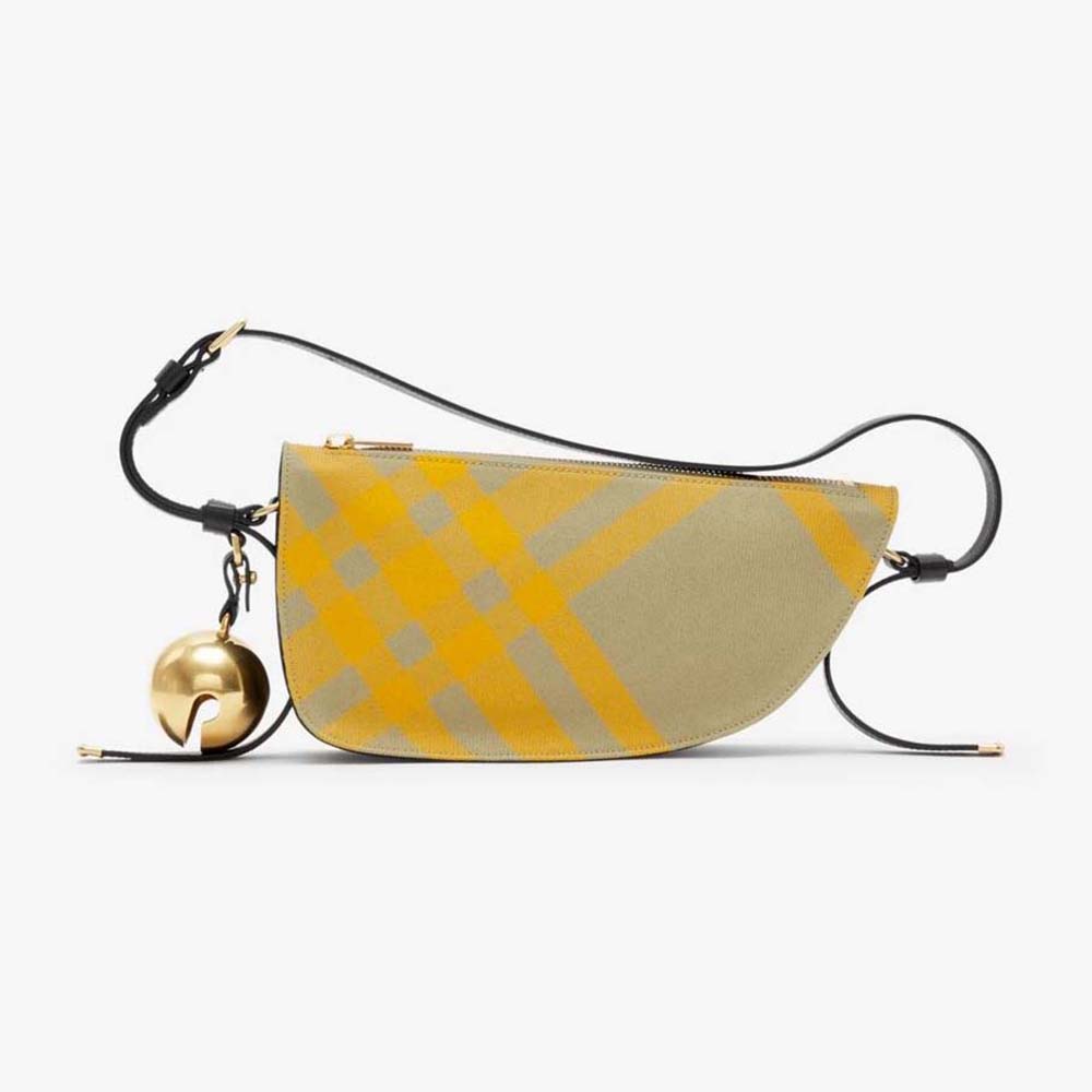 Front view of Burberry Women Mini Shield Sling Bag-Yellow with flap closed
