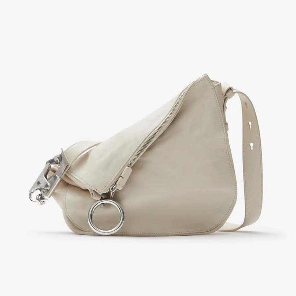 Front view of Burberry Women Small Knight Bag-White with Knight emblem
