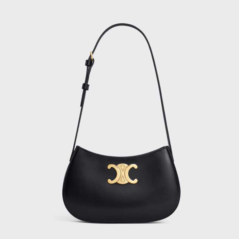 Front view of Celine Women Medium Tilly Bag in Shiny Calfskin-Black
