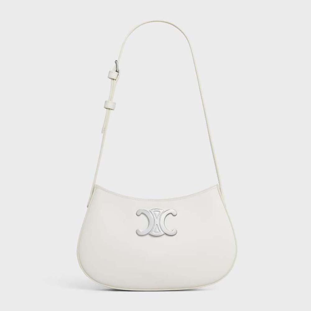 Front view of Celine Women Medium Tilly Bag in Shiny Calfskin-White