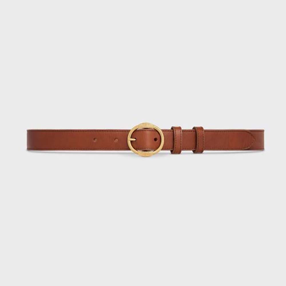 Front view of Celine Women Medium Twin Triomphe Belt in Vintage Calfskin-Brown