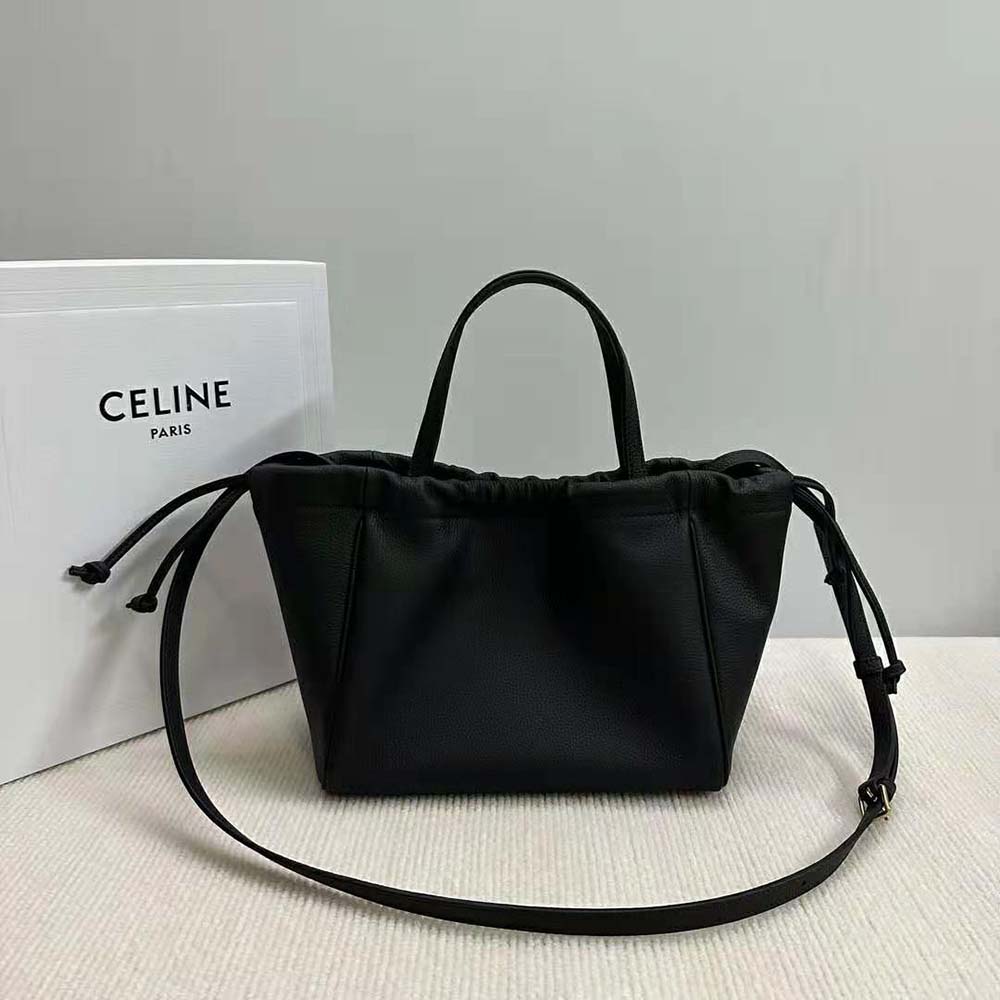 Side angle showing drawstring closure on Celine Women Small Cabas
