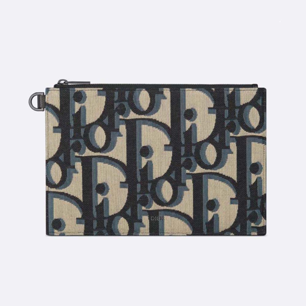 Front view of Dior Men A5 Pouch Beige and Black Maxi Dior Oblique Jacquard