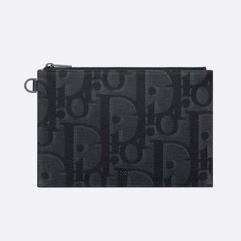Front view of Dior Men A5 Pouch Black Maxi Dior Oblique Jacquard