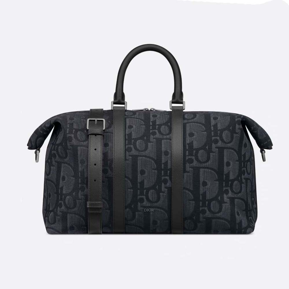 Front angle of Dior Men Weekender 50 Bag Black Maxi Dior Oblique Jacquard