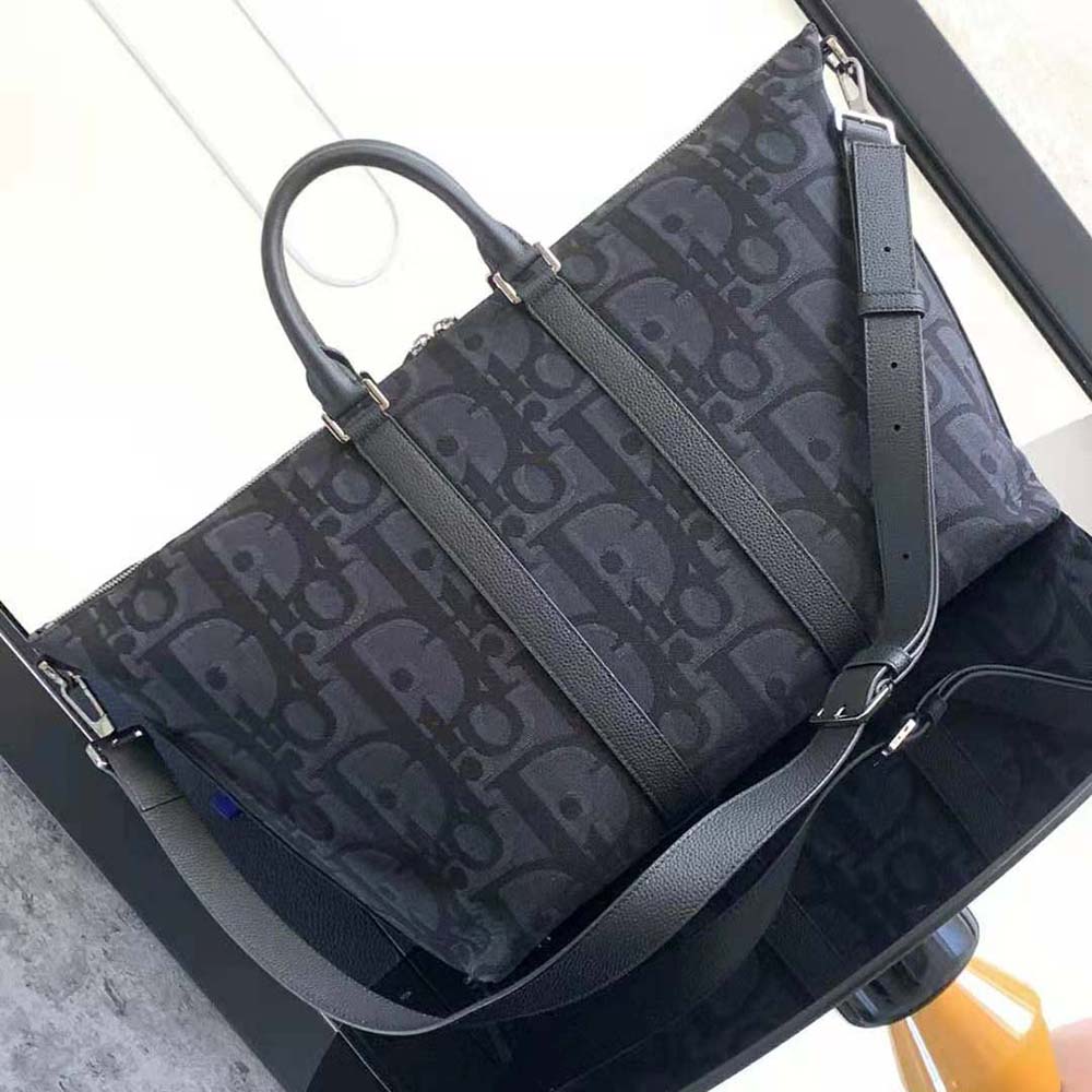 Top view showing zipper closure and spacious interior of Dior Men Weekender 50 Bag