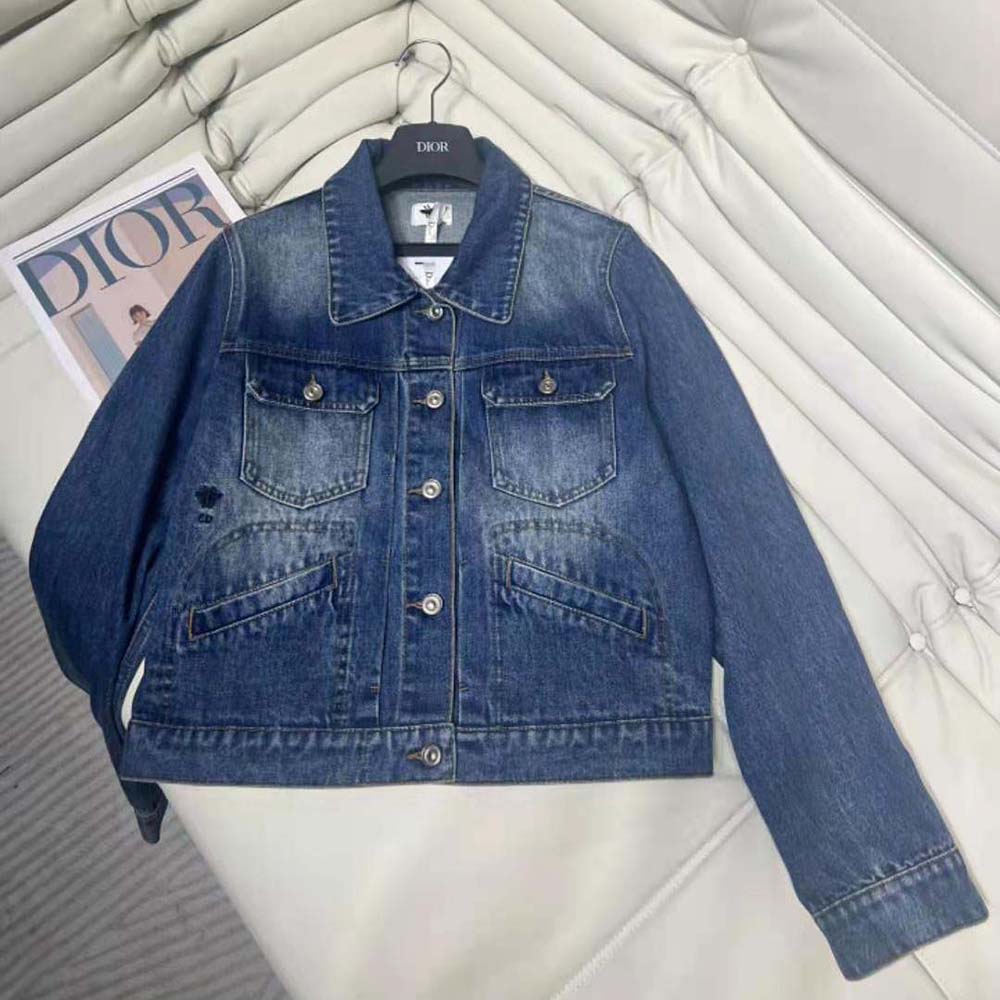 Side profile showing tailored fit of Dior Women Cropped Jacket navy
