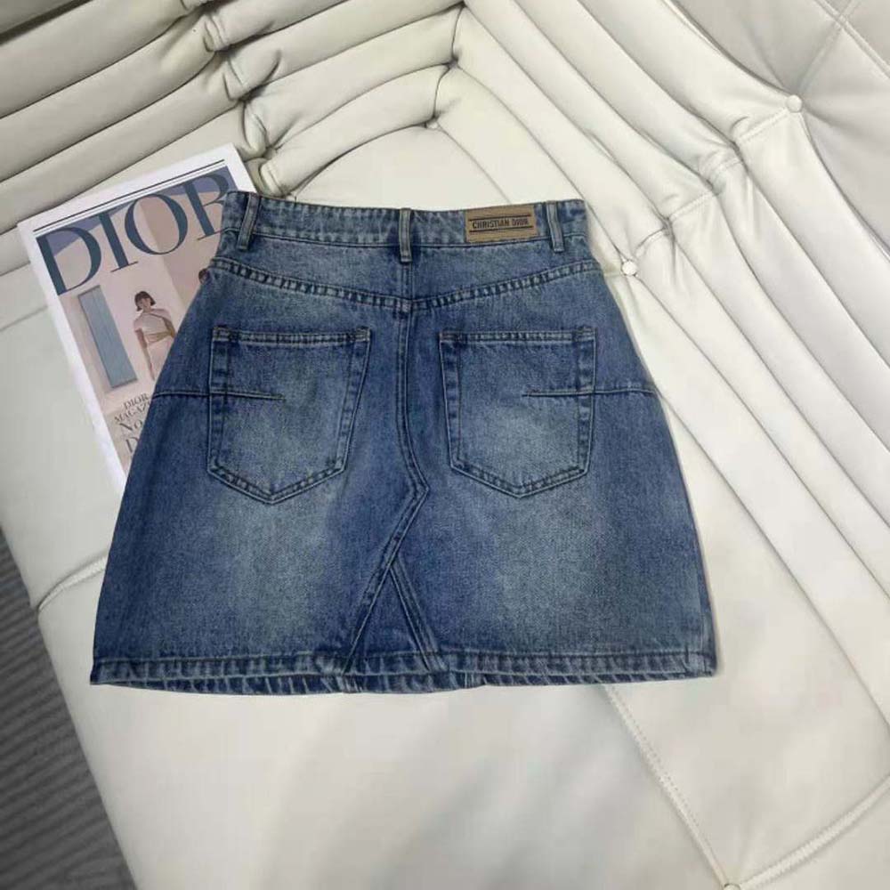 Dior Women Flared Miniskirt Blue Stonewashed Cotton Denim - image 4